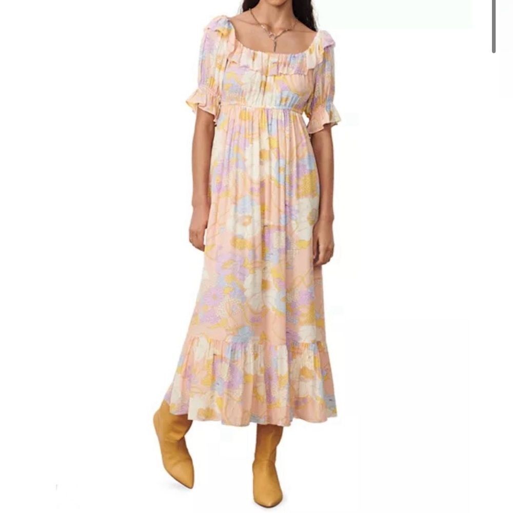 Ba&sh Noma Printed Maxi Dress Off Shoulder Ruffle Pastel Floral Size S - Picture 2 of 10